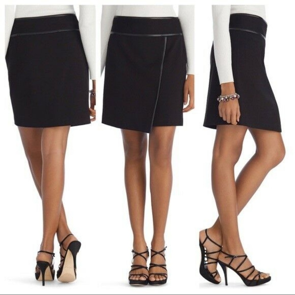 WHBM Women's Black Faux Leather Trim Skirt Size 4